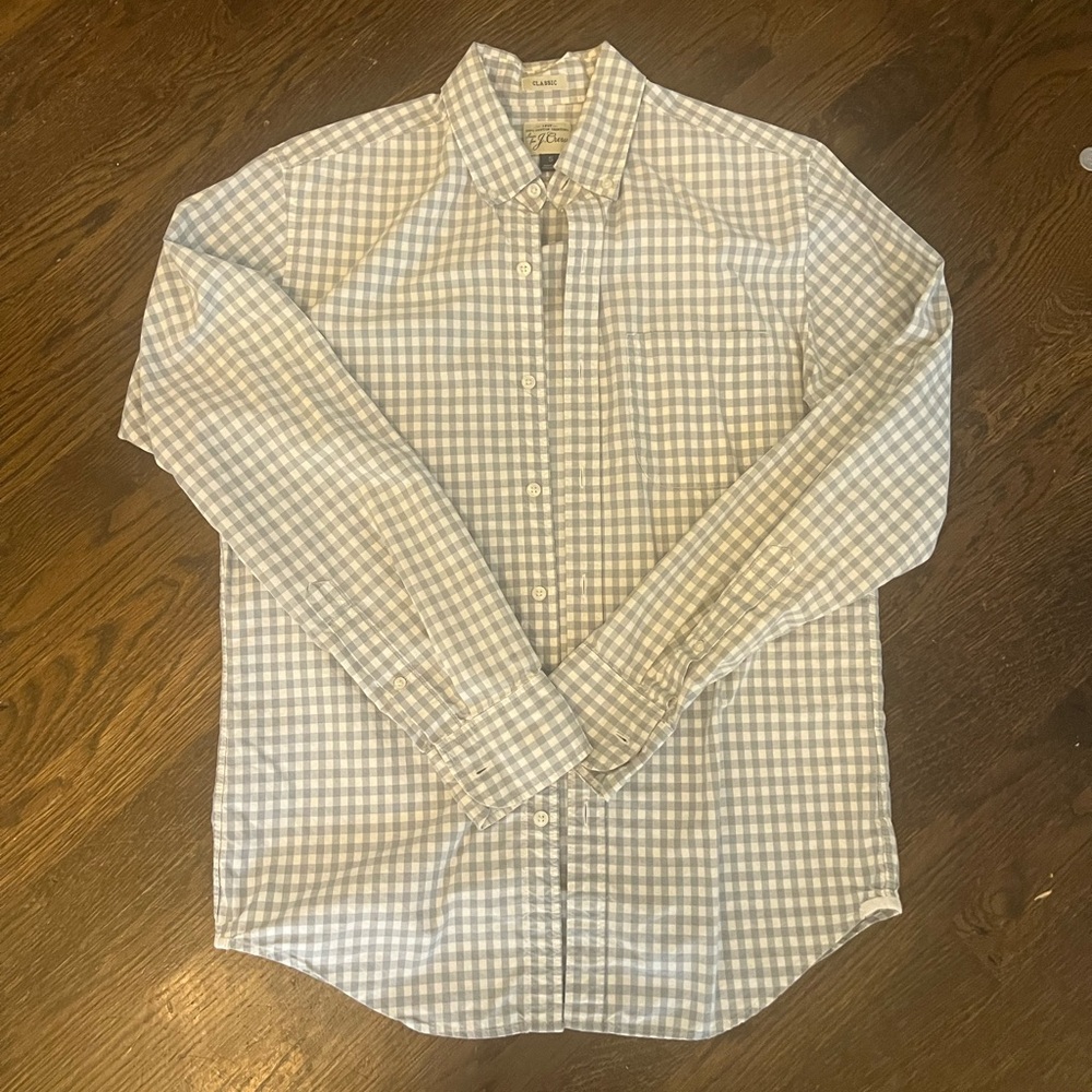 J Crew 2-Ply 100% Cotton Men's Small Grey Checkered Shirt